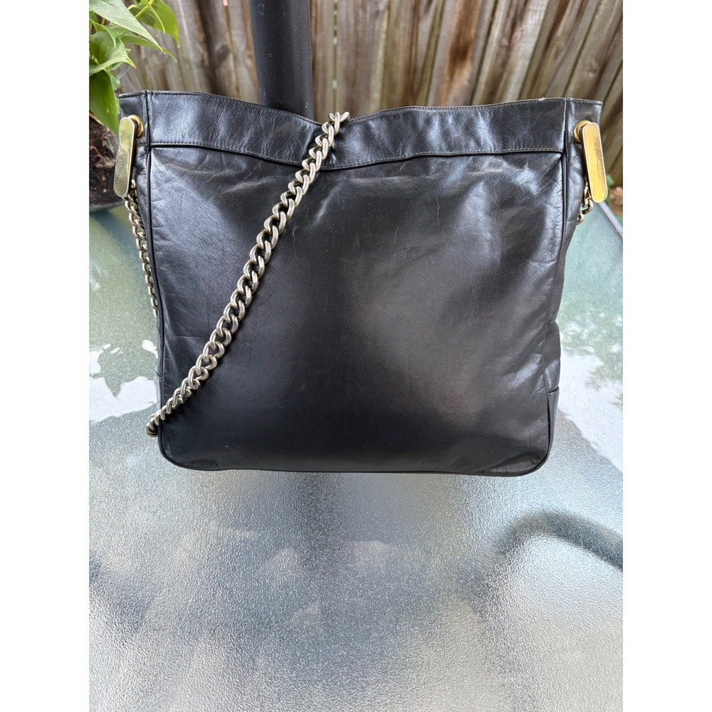 VTG‎ Susan Gail Black Leather Hobo Bag Chain Strap Gothic Grunge Indie Sleaze
